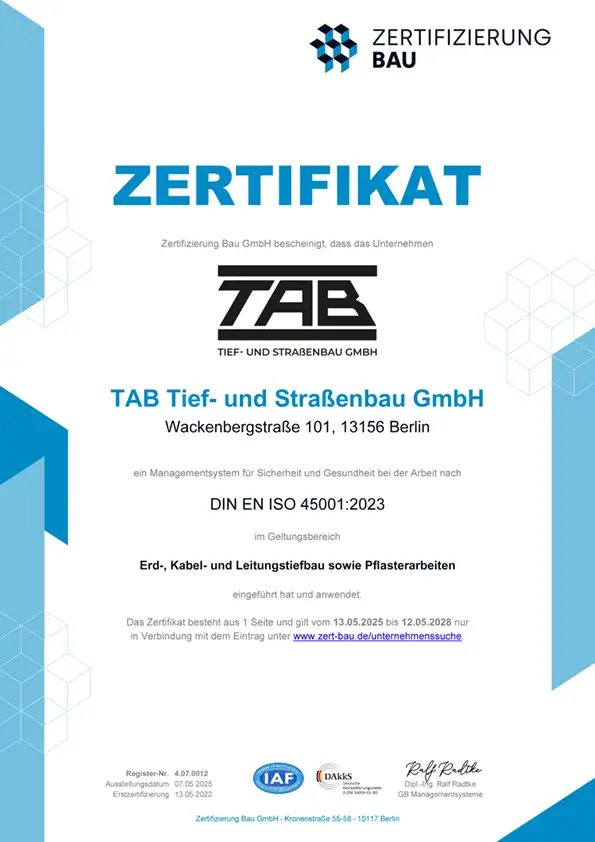 Zertifikat DIN ES ISO 45001 2023